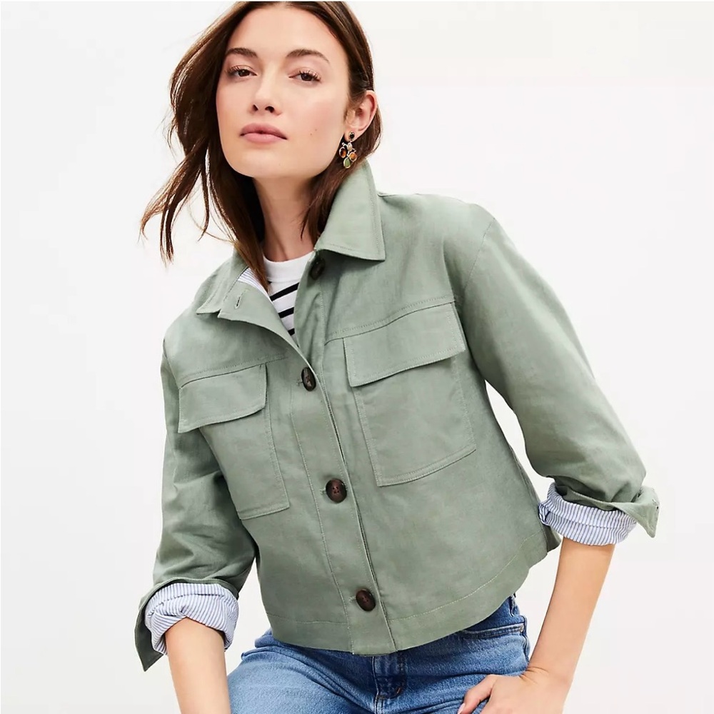 Loft Cropped Sage Green Utility Jacket size Small NWT